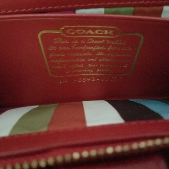 Authentic Coach Legacy Brown & Cherry Red Signature Wallet - Picture 3 of 5